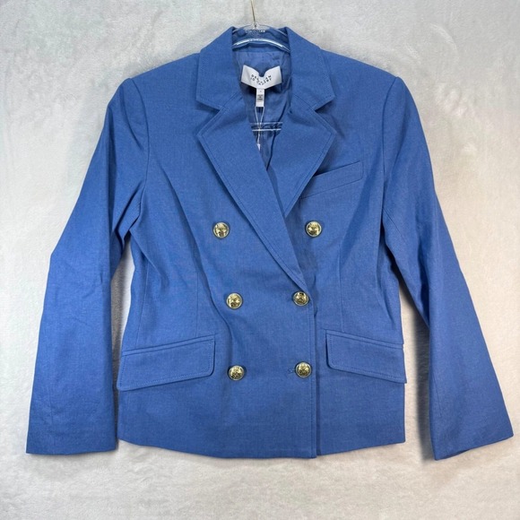 Derek Lam 10 Crosby Blazer Women Size 8 Blue Double Breasted Gold Buttons - Picture 1 of 11